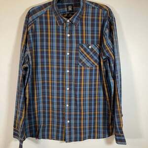 Volcom Blue Yellow Plaid Long Sleeve Button-Up Shirt Size XL